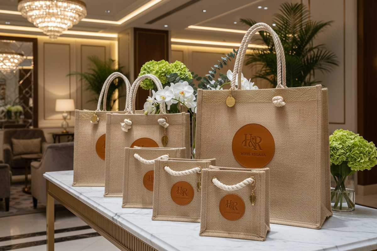Jute carry bags for hotel property events