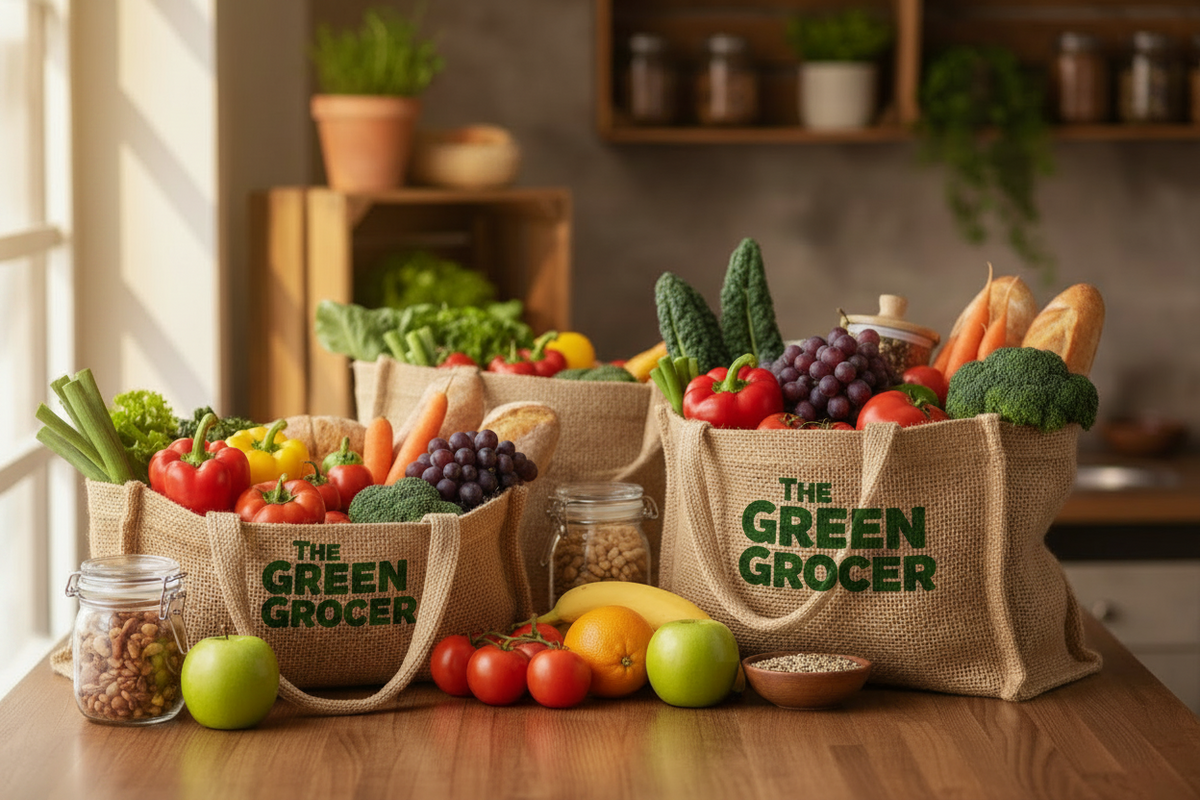 Jute carry bags with grocer branding